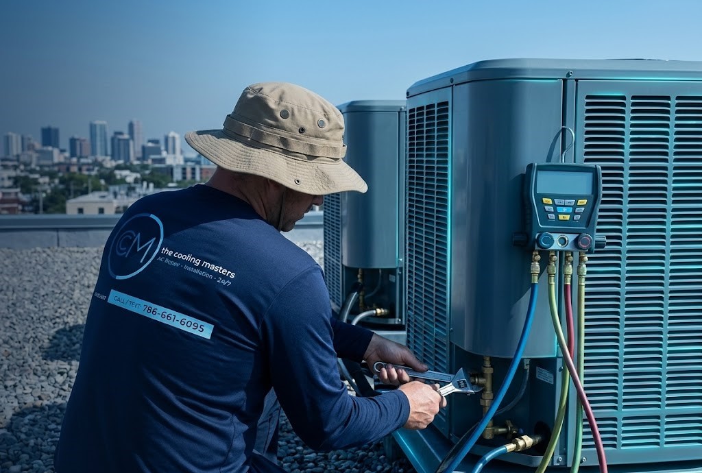 Technician inspecting unit